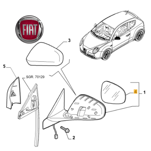 🚚 71773688 FIAT - VETRO SPECCHIO RETROVISORE SINISTRO ALFA ROMEO MITO ORIGINALE