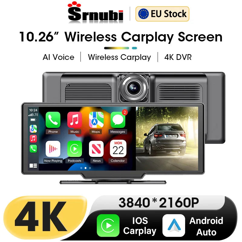 ✅ DASH CAM 10.26” 4K UHD UNIVERSALE CON WIRELESS CARPLAY E ANDROID AUTO, NAVIGAZIONE, CONTROLLO VOCALE E RETROCAMERA - REGISTRATORE DVR SPECCHIO REARVIEW